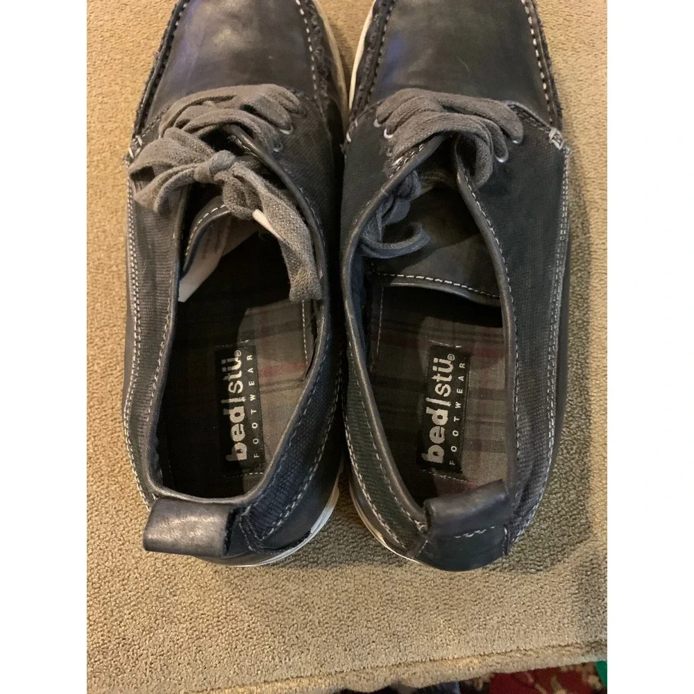 Men's Dark Grey Canvas Leather Bed Stu Boat Loafer Sneakers Size 10.5 (TD)